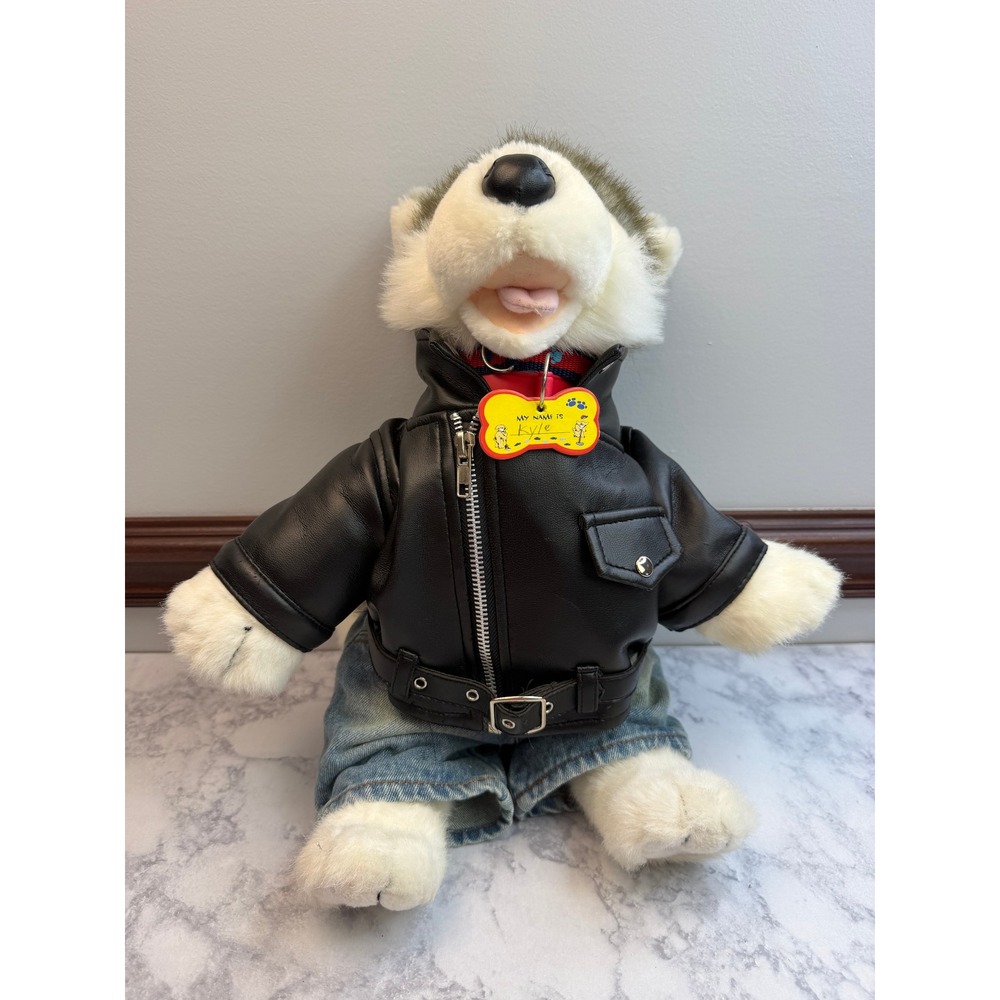 Build-A-Bear Husky Plush Harley-Davidson Biker Outfit Leather Jacket Jeans 16" - Picture 2 of 16